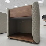 Quilted Light Gray Leather Nightstand with Marble Top & Natural Wood Veneer